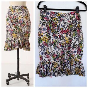 Anthro Edme & Esyllte Hustle & Bustle Floral  Cinched Knee Length Ruffle Skirt 6